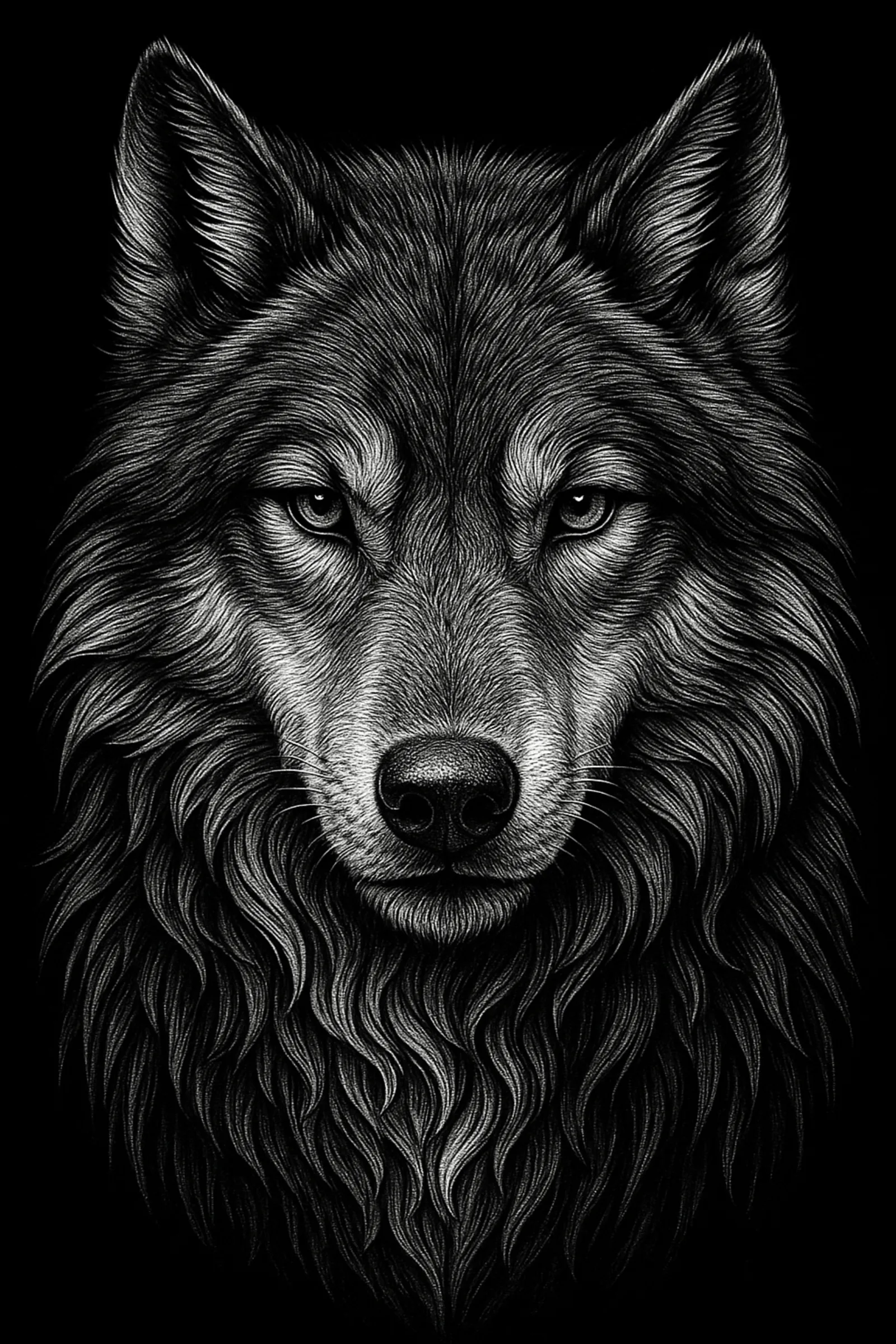 Loup gravé sur ardoise